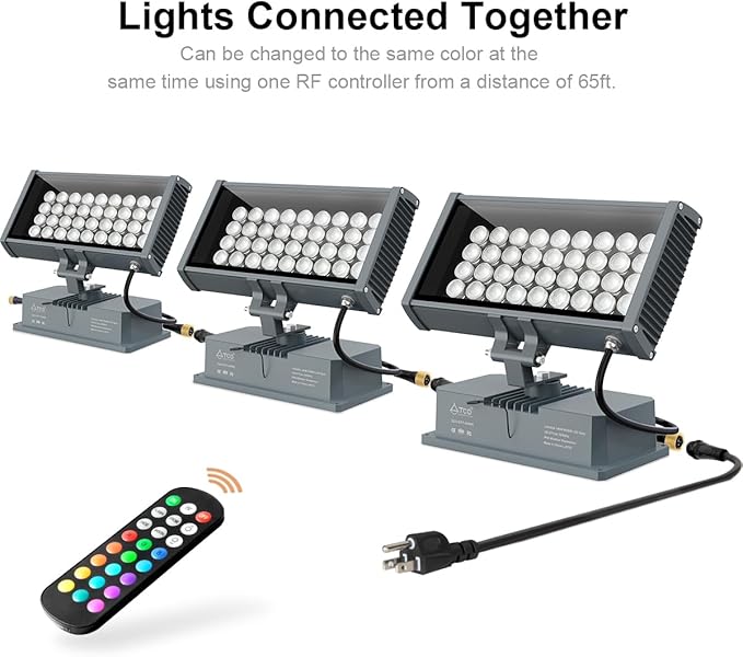 LED Wall Washer Light with RF Remote, RGBW Color Changing Linkable Wall Wash Flood Light 144W AC120V 5700K 14400LM Spotlight for Indoor Outdoor Lighting, Casinos, Weddings, Parties, Wall, Landscape