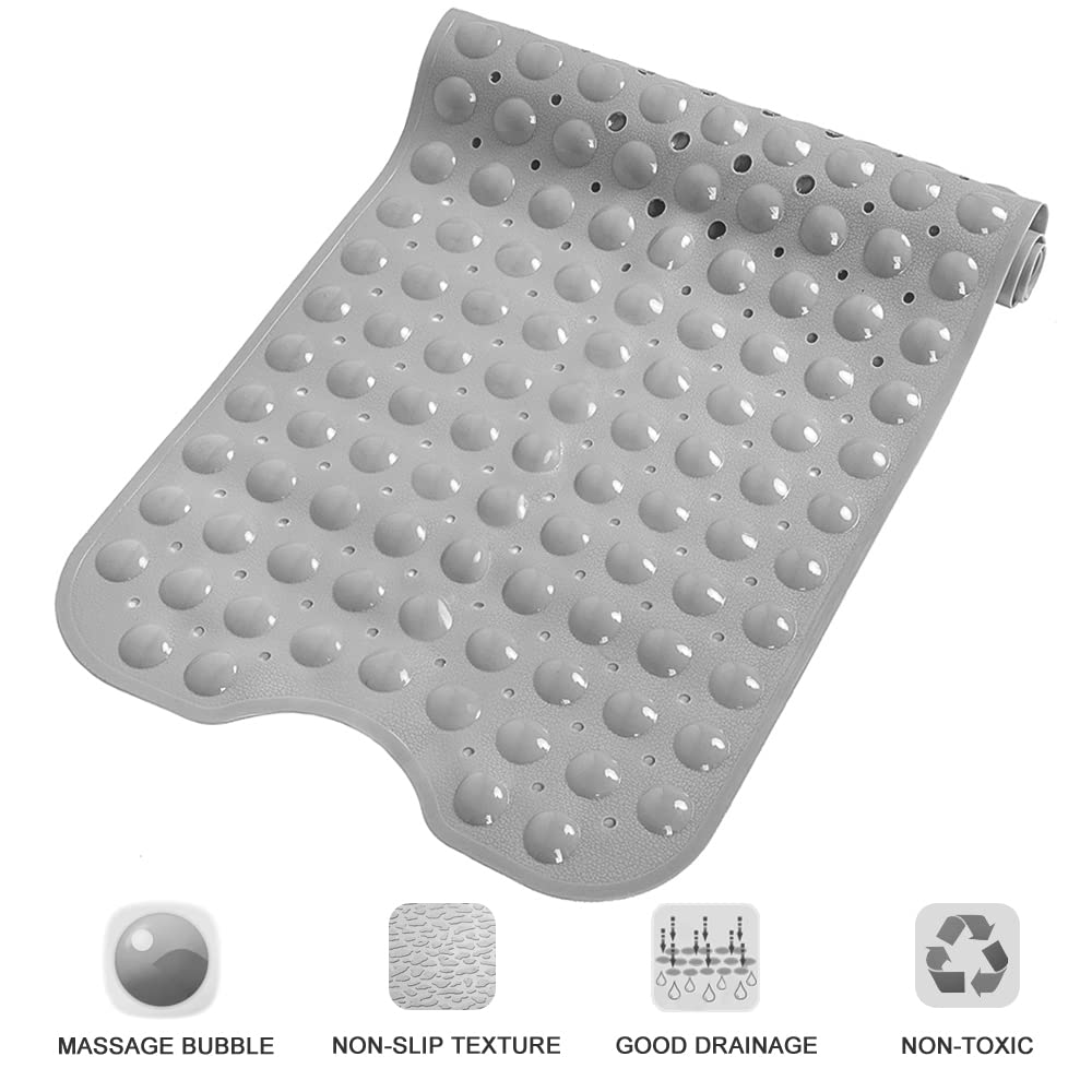 Linoows Bathtub and Shower Mats, Extra Long Non-Slip Bath Tub Mat 39 x 16 Inch, Machine Washable Bathmat with Suction Cups & Drain Holes for Bathroom Floor, Gray