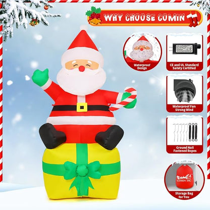 COMIN 7 FT Christmas Inflatables Outdoor Decorations, Blow Up Santa Claus Inflatable with Built-in LEDs for Christmas Indoor Outdoor Yard Lawn Garden