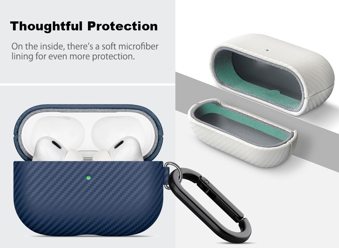 Haobobro Leather Case - for AirPods Pro 2 Case Cover with Keychain - Selected Skin-Friendly Leather, Carbon Fibre Texture, Handmade Shockproof Hard Cover for AirPods Pro 2nd Generation Earbuds - Blue