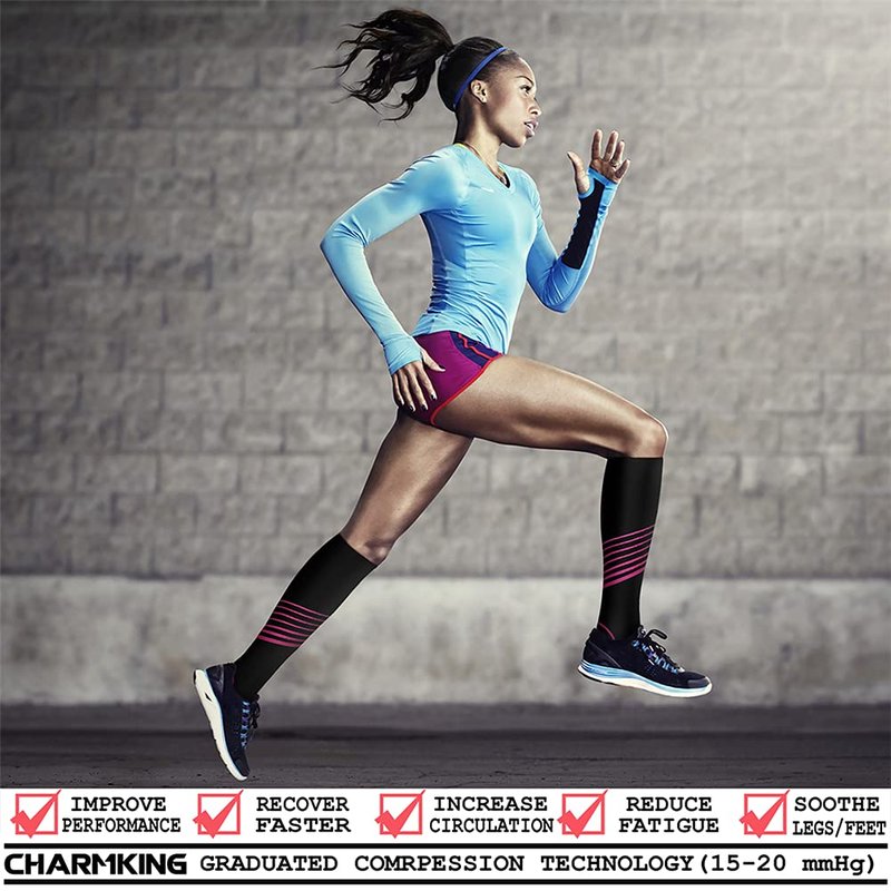 CHARMKING Compression Socks for Women & Men (8 Pairs) 15-20 mmHg Graduated Copper Support Calf Socks are Best for Pregnant, Nurses - Boost Performance, Circulation, Knee High Wide Calf(L/XL, Multi 34)