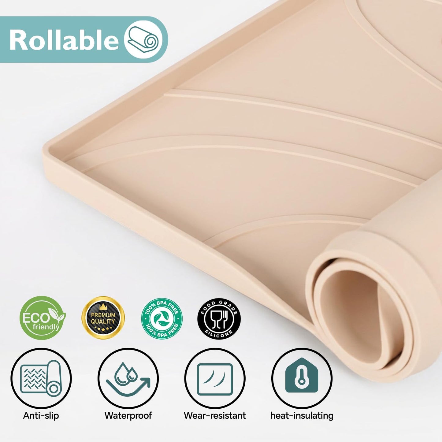 Under Sink Mat 31" x 22", Silicone Under Sink Liner for Kitchen and Bathroom, Waterproof Cabinet Protector Drip Tray, Protects Cabinets from Leaks and Spills