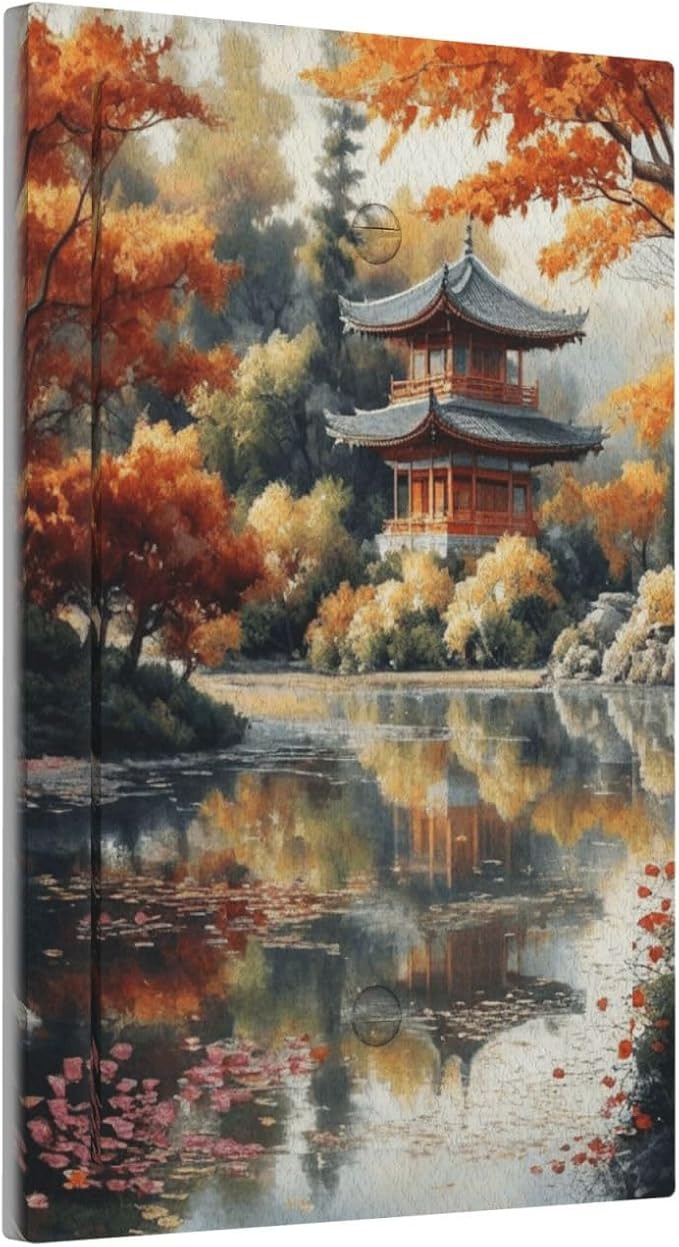 Decorative Art Light Switch Covers Lake & Pagoda in Fall 1 Gang No Device Blank Switchplate Electrical Faceplate for Home Decor