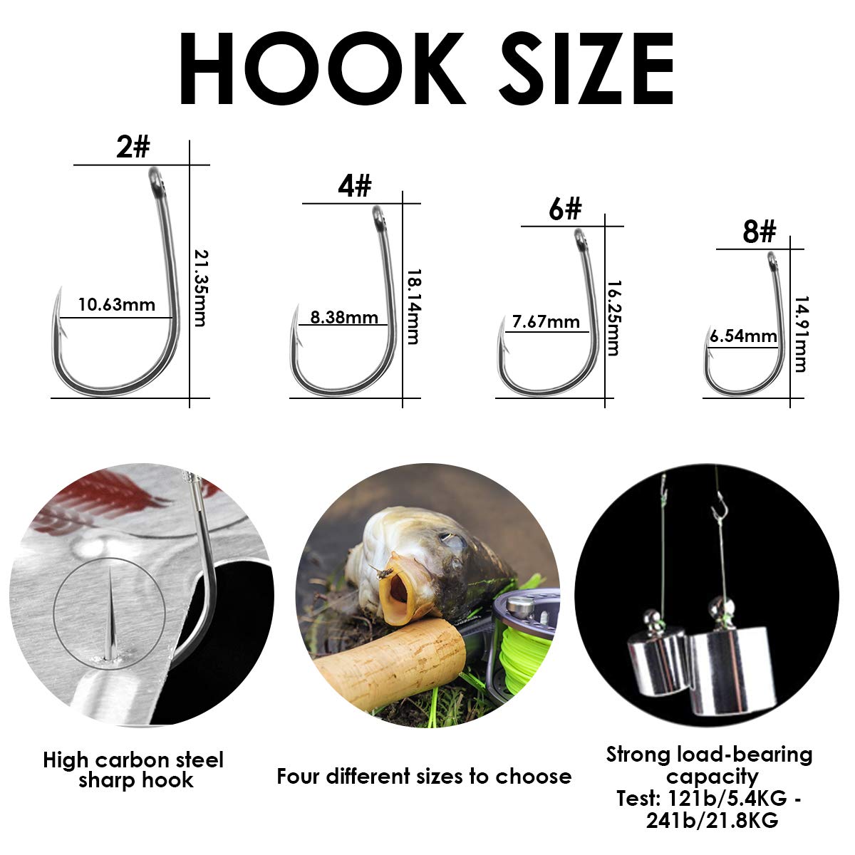 Luroad Carp Fishing Hair Rigs, 20 Pcs Curved Barbed Carp Hook Anti-Tangle Swivel Braided Thread line with 3 Card Boilie Bait Stops Dumbell Stoppers and Stringer Needle, Size 2 4 6 8