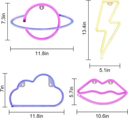 4 Pcs LED Decorative Neon Night Signs, Hanging Lighted Up Neon Sign for Bedroom Room Decor Neon Lights Led Cloud Signs Light Sign for Home Decor Pink/Blue Planet