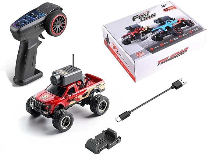 WL 1/64 Scale APP Auto-Pairing Full-Proportional FPV Mini RC Truck Model with Camera (Remote Controller Included/RTR)