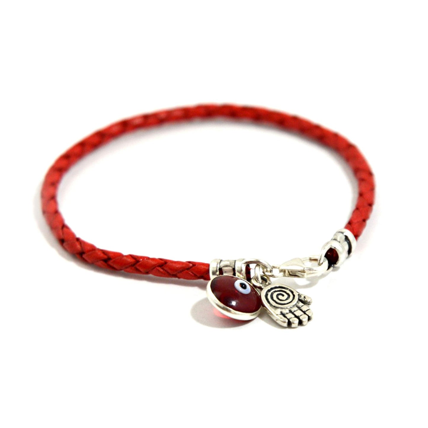 Hamsa Hand Protection Bracelet for Women - 7" Silver Hamsa Charm on Red Leather Evil Eye Bracelet - Ojo Jewelry - Birthday Anniversary Friendship Gift