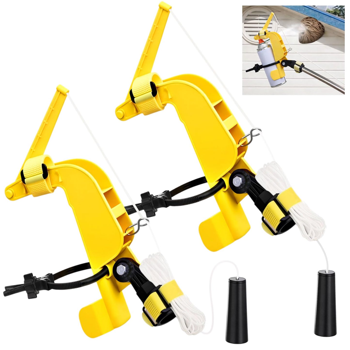 Novabright 2 Pcs Spray Can Extension Pole Adapter - Adjustable Angle Aerosol Can Trigger Handle with Pull Cord - High Reach Tool for Wasp Hornet Sprayer, Carpenter Bee Dusting & Painting (Yellow)