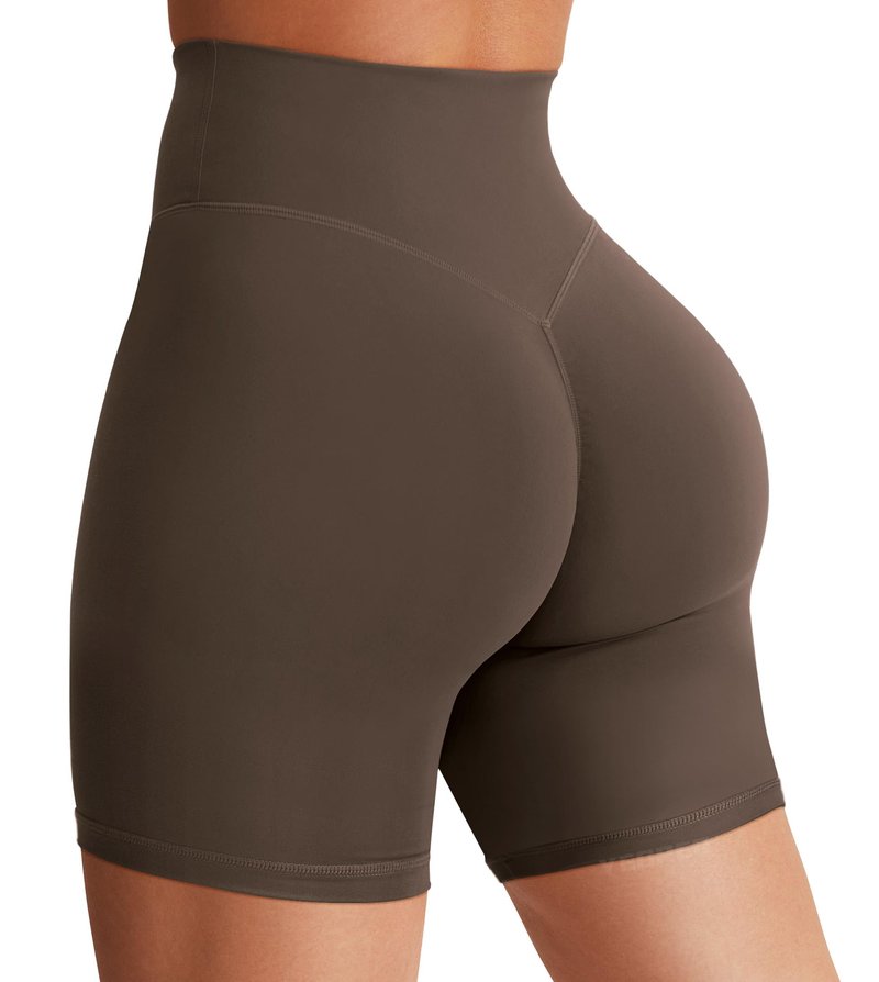 YEOREO Women's Biker Shorts 4.5" / 6" Workout Gym Shorts Craze High Waist Tummy Control Hidden Scrunch Running Yoga Coffee M