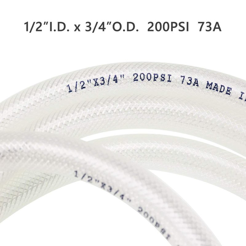 1/2" ID x 3/4" OD - 10 Ft High Pressure Braided Clear PVC Vinyl Tubing Flexible Vinyl Tube, Heavy Duty Reinforced Hose Tubing, BPA Free and Non Toxic