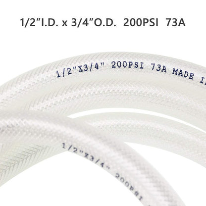 1/2" ID x 3/4" OD - 10 Ft High Pressure Braided Clear PVC Vinyl Tubing Flexible Vinyl Tube, Heavy Duty Reinforced Hose Tubing, BPA Free and Non Toxic