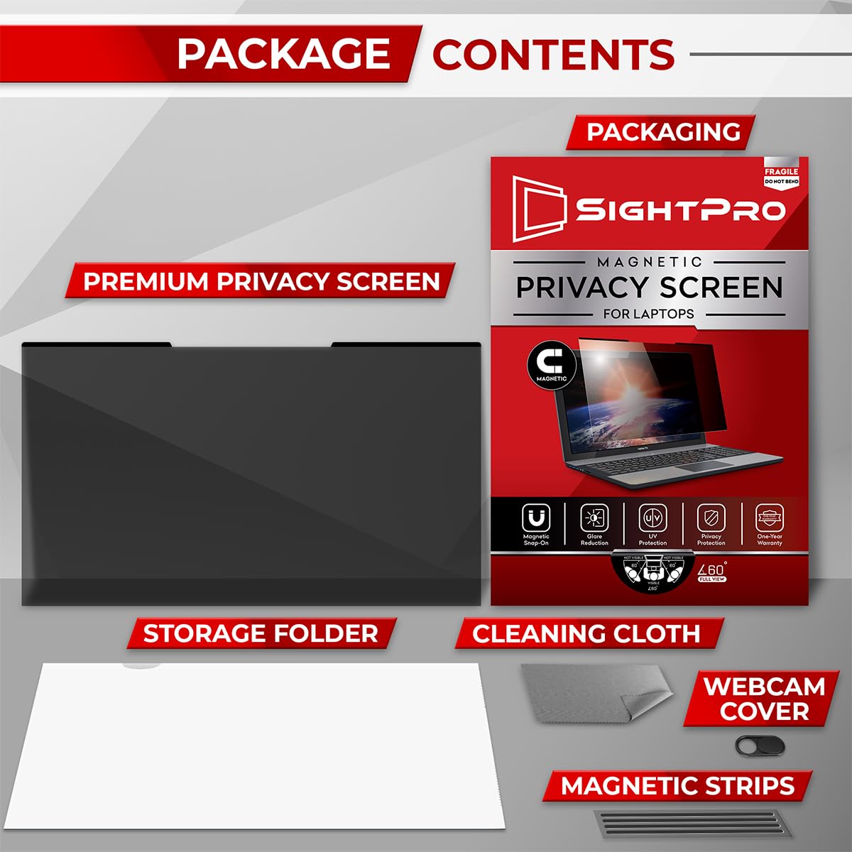 SightPro Magnetic Laptop Privacy Screen 14 Inch 16:10 - Patented Removable Laptop Privacy Filter Shield and Protector