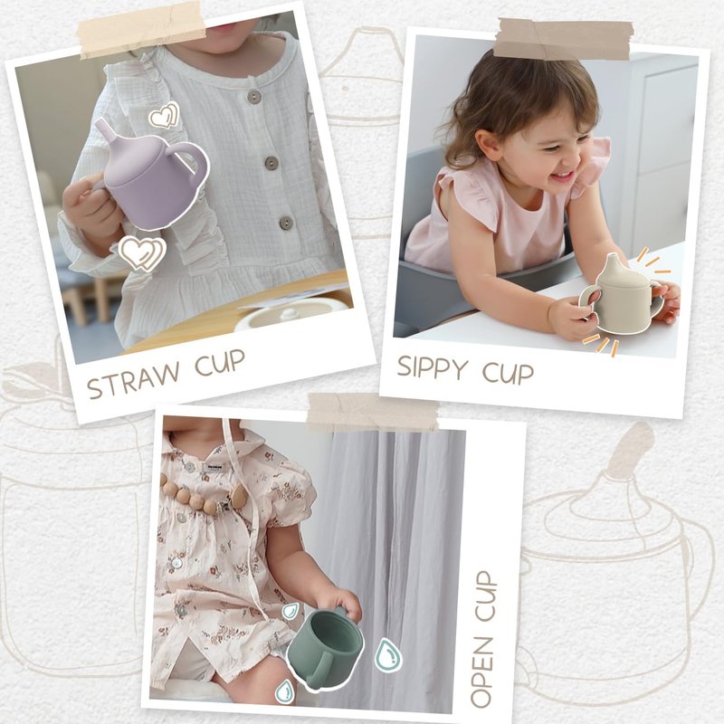 Moonkie Silicone Baby Sippy Cups | 3 Stages Training Cup Straw Cup for Infants Toddlers and Kid | 4 oz 1Pack