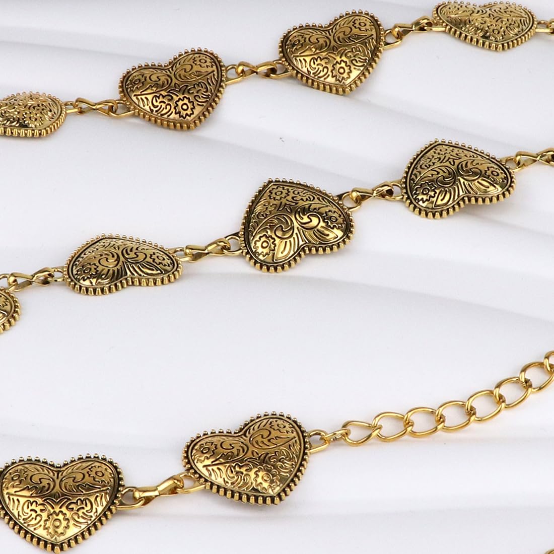 Heyjoin Women Concho Chain Belt Western Cowgirl Waist Chain Adjustable Metal Link (Love Bronze-XL)