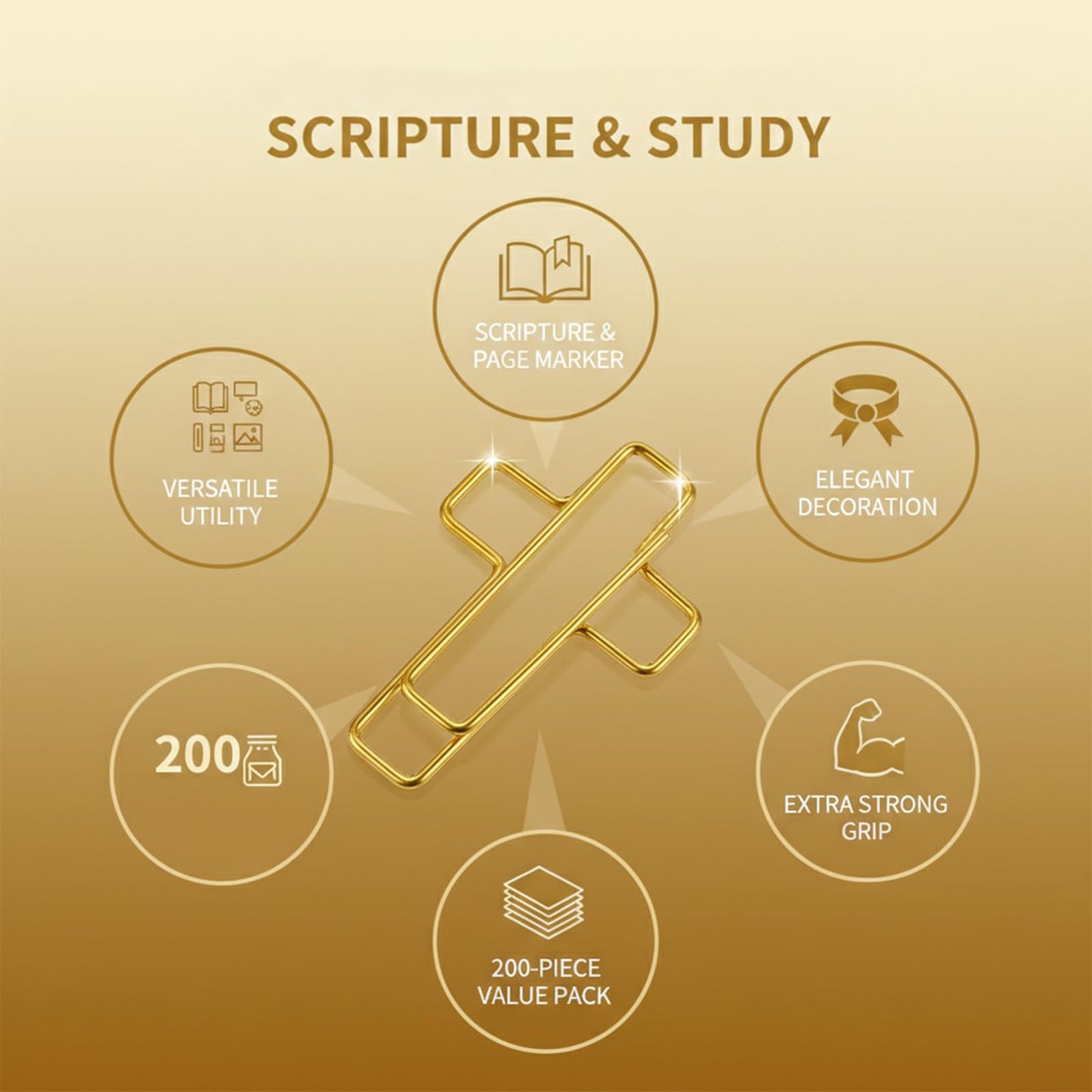 200 Pack Gold Cross Paper Clips, Decorative Paper Clips and Bookmarks for Bible Study, Journaling, Church Office and Home Use