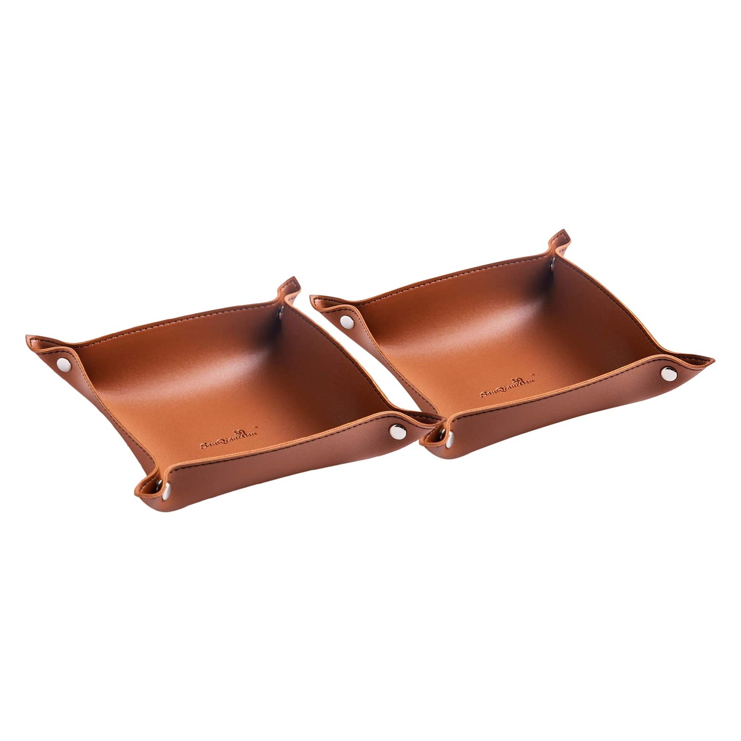 SANQIANWAN Leather Jewelry Valet Tray for Women and Man, Portable Entryway Table Tray Bedside Nightstand Desk Tray Small Catchall Travel Dish Plate for Key,Wallet,Watch,Coin (2PCs Brown-B)