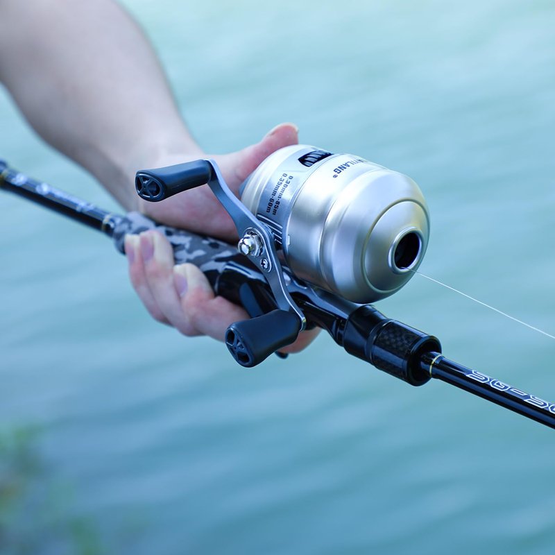 Sougayilang Spincast Fishing Reel, Size 30 Reel, Right or Left-Hand Retrieve, 3.9:1 Gear Ratio, Pre-spooled with Mono Fishing Line-Silver