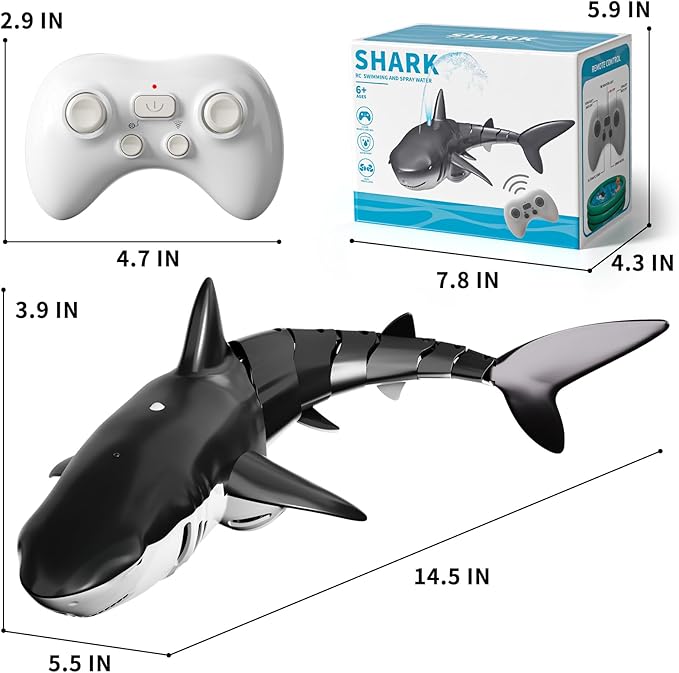 2.4GHz Remote Control Shark Toy for Pool 1:18 Scale High Simulation RC Shark with Light &amp Spray Water Electric Remote Controlled Swimming Water Pool Toys for 4 5 6 7 Year olds Kid Boys Girls