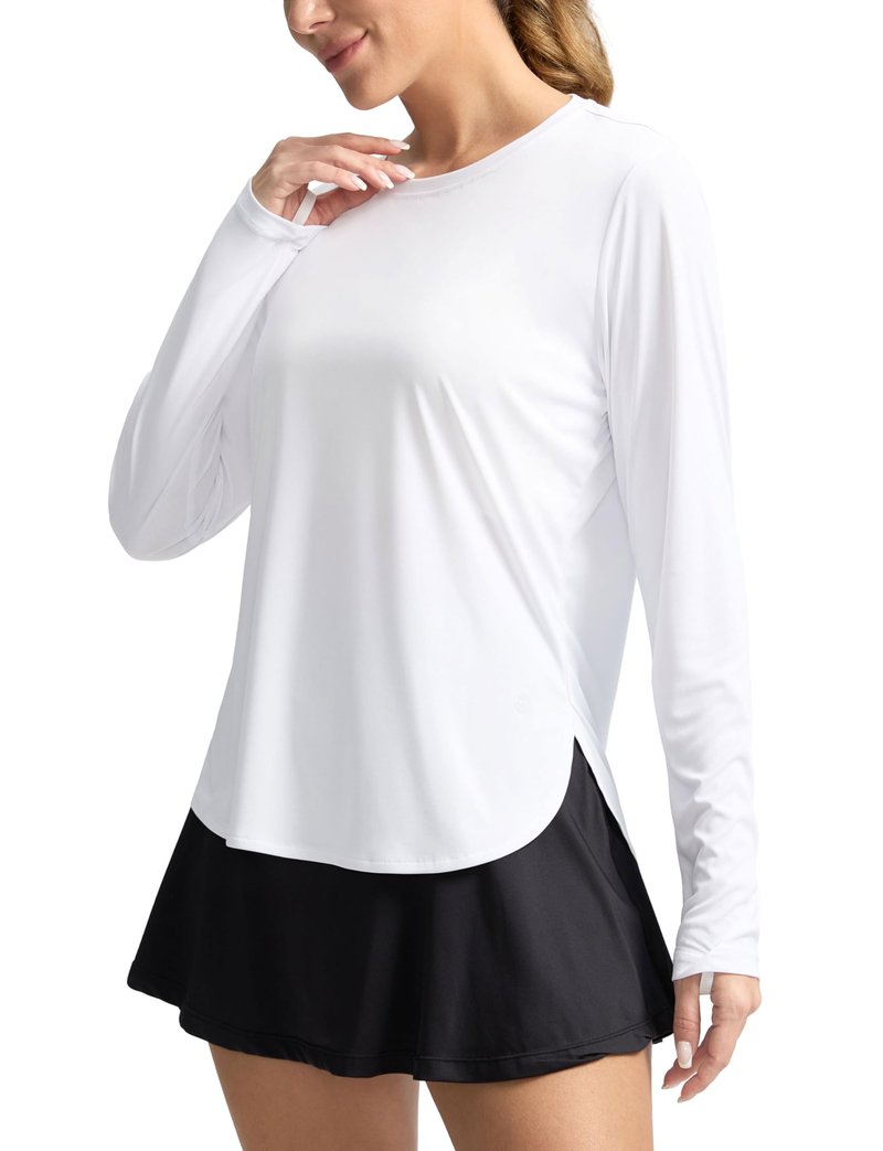 Women's Sun Shirts UPF 50+ Long Sleeve UV Protection Shirt Lightweight Quick Dry Workout Hiking Tops for Women(White,L)