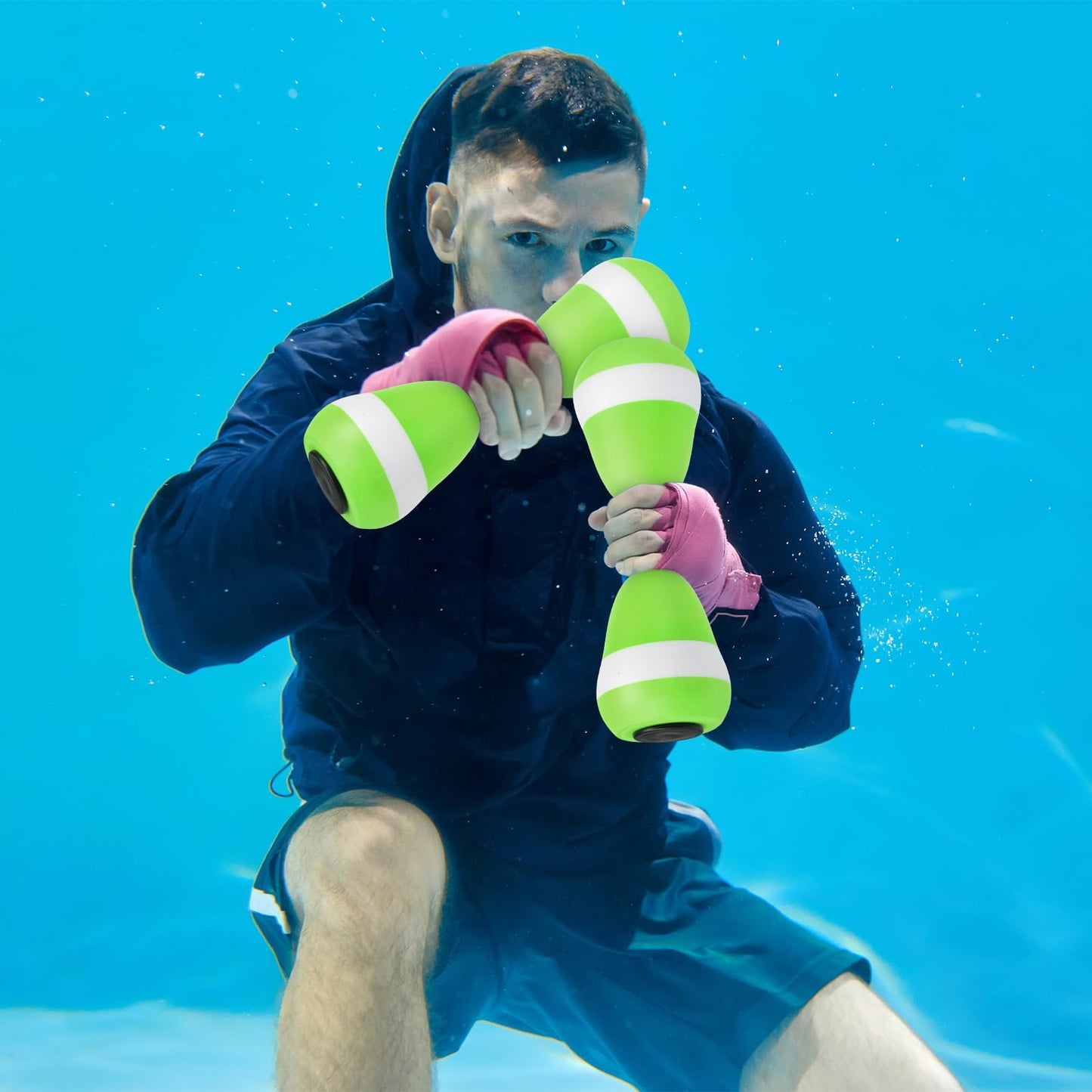 Seenelling Water Aerobics Set for Aquatic Exercise 1 Pair Neoprene Swimming Glove 2 Pcs Foam Aquatic Dumbbells Water Weights Equipment Pool Resistance Fitness Equipment for Training Workouts(Green)