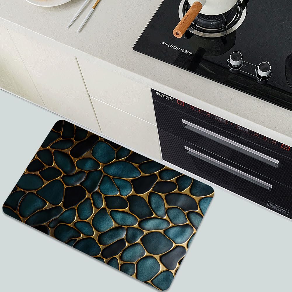 ZHUZHISHAN Diatomaceous Earth Bath Mat,Blue and Gold Stones Non-Slip Volume Super Absorbent Fast Drying for Bathroom Kitchen mat,Eco-Friendly Easy to Clean 16×24Inch (40 * 60cm)