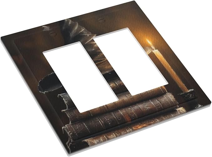 Decorative Art Light Switch Covers Wizard’s Hat & Spellbooks 2 Gang Dual Rocker Outlet Switch plate Faceplate GFCI for Home Decor