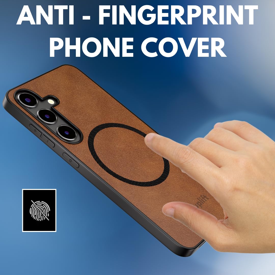 Style Uplift SU - Samsung S24 Magnetic Vegan Leather Case - SU.Shield Slim & Protective Design, Compatible with MagSafe, Wireless Charging - Tan Brown Case, Phone Case for Samsung S24 (6.2")