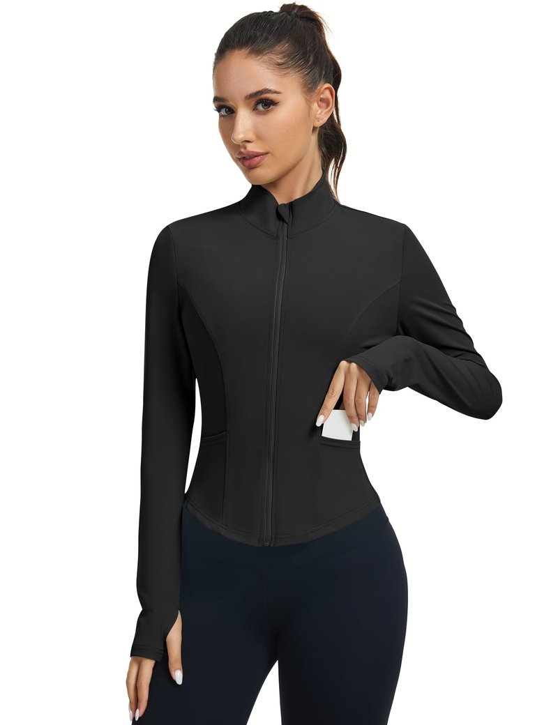 LOMON Women's Black Workout Jacket Athletic Black Zip Up Jacket Women Athletic Tops for Women Active Tops Golf XL