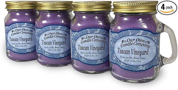 Tuscan Vineyard Scented Mini Mason Jar Candle by Our Own Candle Company, 3.5 Ounce (4 Pack)