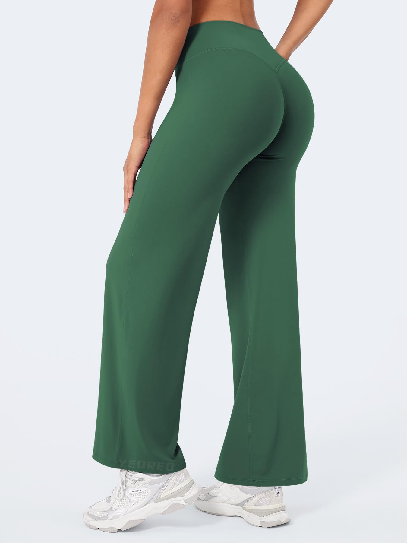 YEOREO Workout Leggings Womens No Front Seam Straight Leggings 29" High Waist Buttery Eddiy Gym Yoga Pants Dark Green L