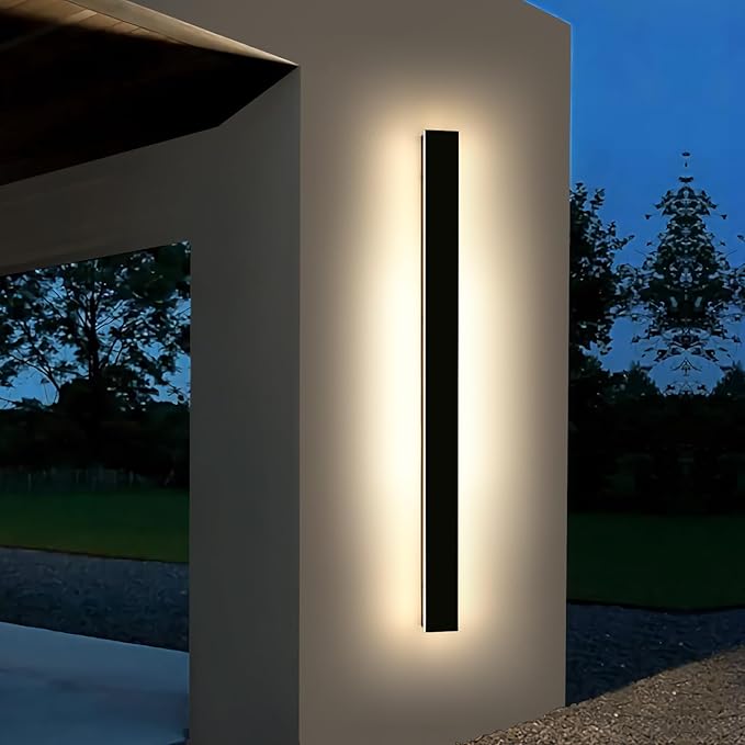 Modern Long Wall Light Fixture, 59inch Outdoor Wall Sconces, 3000K Warm White Light, Black Minimalist, Frosted Acrylic, IP65 Waterproof, Exterior Lights for House, Garage, Gardens, Porch