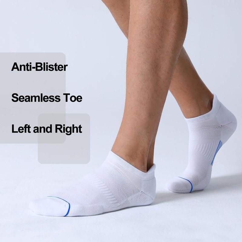 FITRELL 6 Pack Men's Ankle Running Socks Low Cut Cushioned No Show Compression Athletic Sports Gift for Men, Shoe Size 9-12, White+Blue