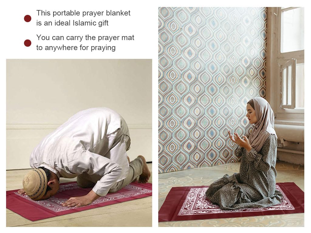 Abiyou 1 Piece Muslim Prayer Rug, Polyester, Portable Travel Prayer Mat with Compass, Red, 60CMx100CM