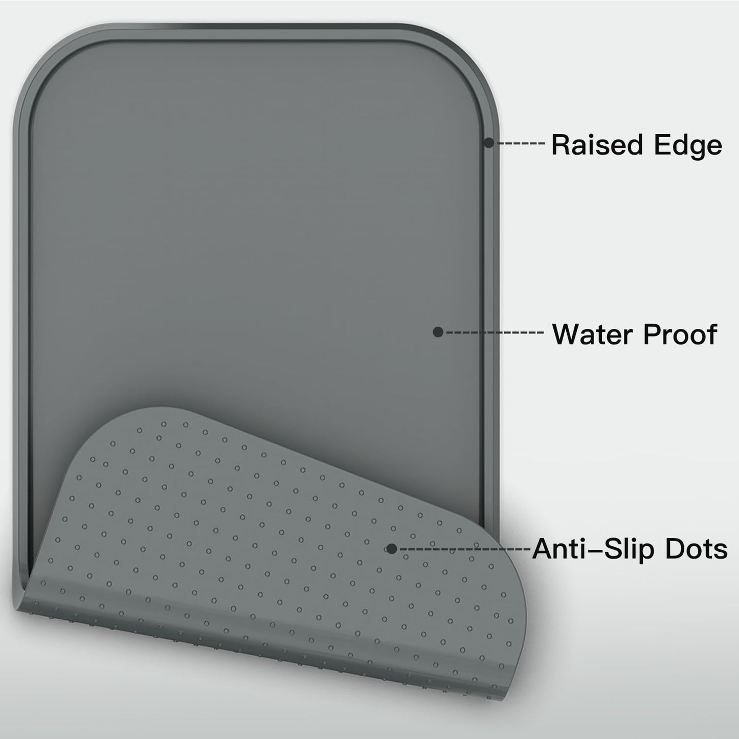 Feedoo Pet Feeding Mat [Warped Resistant Raised Edge], Water-Proof Silicone Placement for Food Water Bowls, Anti-Slip Base Protect Floor, BPA-Free&Dishwasher-Safe [23.5x13.5inch Large, Gray]