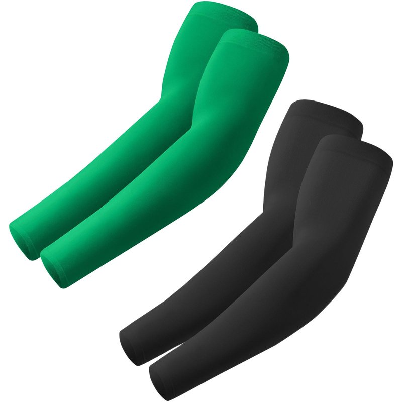 ROXUN 2 Pairs Arm Sleeves, Cooling UV Sun Protection Sports Compression for Men/Women Black+Green