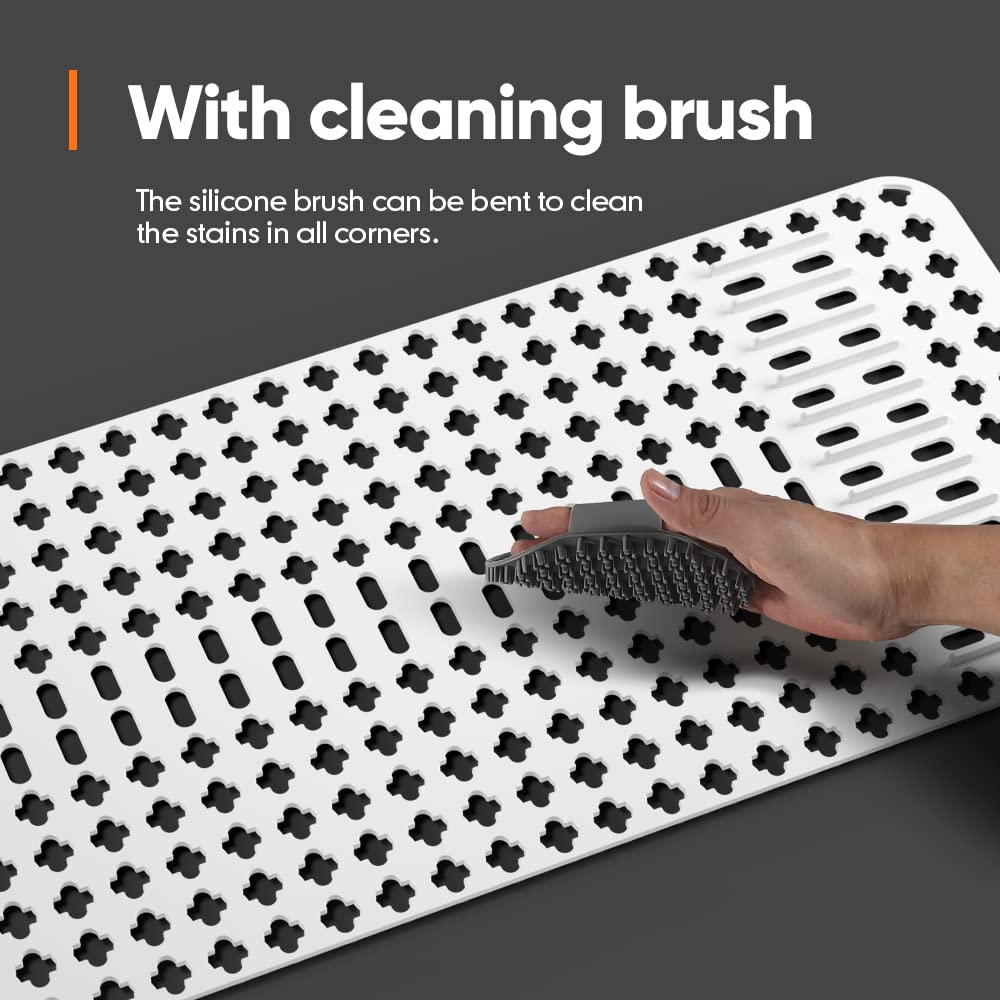 Moryimi Large White Silicone Sink Mat and Protector With Cutout Drain Holes for Kitchen Farmhouse Stainless Steel Ceramic Sinks 25"x13"
