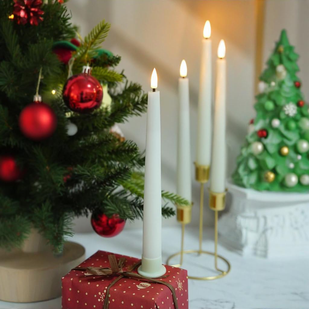 FREEPOWER Flameless Taper Candles with Remote Timer, 9.84'’Real Wax LED Candlesticks Battery Operated 3D Flickering Realistic,6PCS Tall Candle for Wedding,Party,Christmas,Home Decor (White)