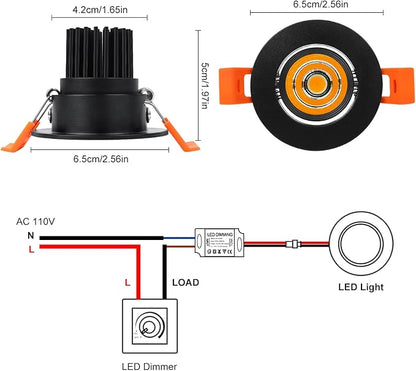 inShareplus 2 Inch LED Downlight, 3W Recessed Lighting 220LM COB Dimmable, 3000K Warm White, CRI80, Black Trim, LED Ceiling Lights with Driver, 12 Pack