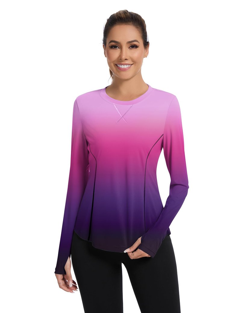 Avoogue Women's Sun Shirts UPF 50+ Long Sleeve UV Protection Shirt Lightweight Quick Dry Workout Hiking Tops for Women(Gradient Purple,M)