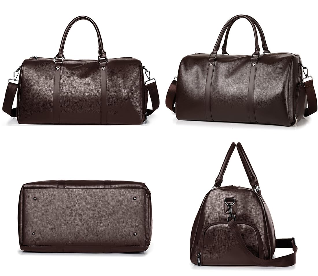 Leather Travel Duffle Bag for Men, Carry On Weekender Overnight Bags for Business Sports Gym (Brown1)