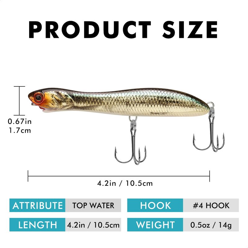 TRUSCEND Pencil Fishing Lures with VMC/BKK Hooks, Pencil Plopper, Floating Pencil Popper, Dog Walker for Freshwater and Saltwater, Long-Cast Fishing Lures or Quake Sinking Pencil Baits Teasers