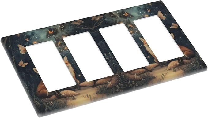 Decorative Art Light Switch Covers Foxes & Forest 4 Gang Rocker Decora Outlet Covers Electrical Faceplate GFCI Wall Plate for Home Decor