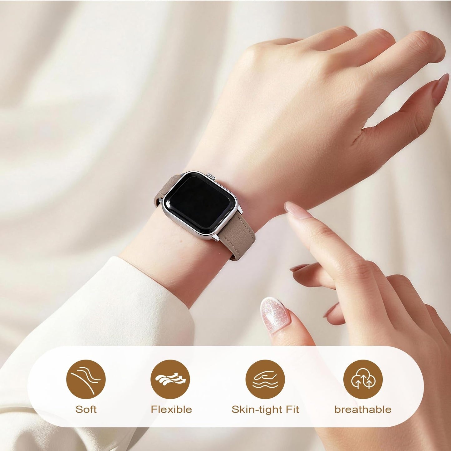 BULUDONA Slim Soft Leather Band Compatible with Apple Watch for Women 38mm 40mm 41mm 42mm 44mm 45mm 46mm 49mm,Top Grain Thin Straps Goatskin Wristband for iWatch Serise11 10 9 8 7 6 5 4 3 2 1 Ultra SE