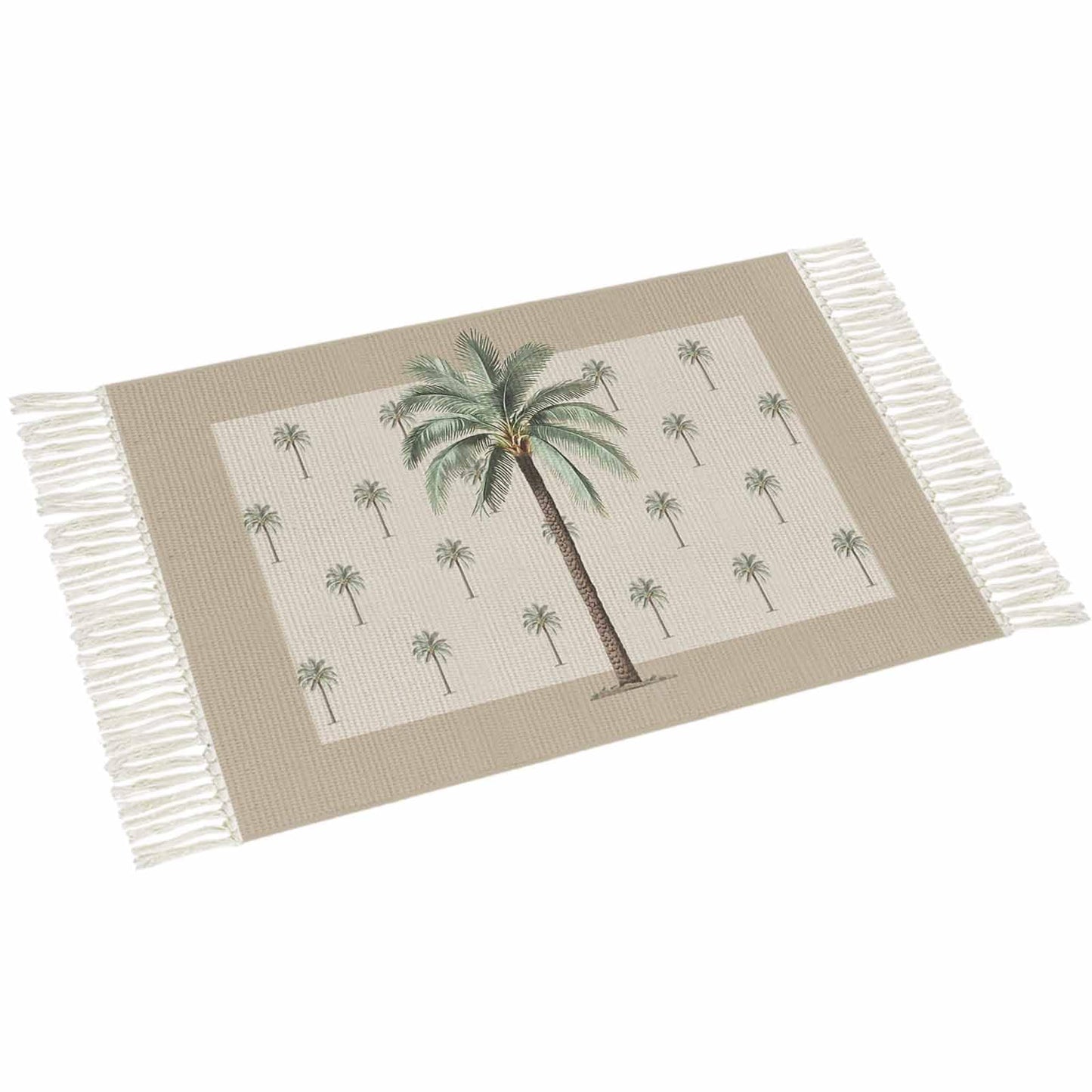 Tropical Palm Tree Entryway Rug 2X3 Ft Bathroom Mat, Washable Woven Brown Summer Beach Plant Throw Carpet with Tassel, Non-Shedding Farmhouse Retro Green Botanical Indoor Outdoor Kitchen Doormats
