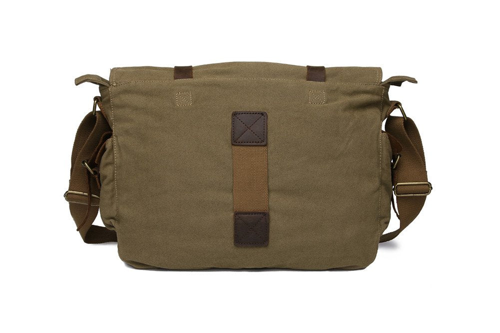Sechunk Vintage Military Leather Canvas Laptop Bag Messenger Bags