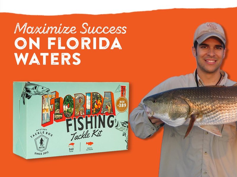 Mystery Tackle Box Florida Elite Fishing Kit – 7-9 Freshwater & Inshore Saltwater Baits for Bass, Snook, Redfish & More – Includes Exclusive Florida Decal