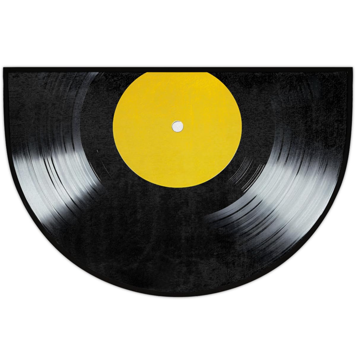 YPPAHHHH Half Round Door Mat Yellow Label Black Vinyl Record Welcome Mats Non-Slip Front Doormat Indoor Entrance Half Circle Bathroom Mat Low-Profile Kitchen Floor Mats, 36x24in