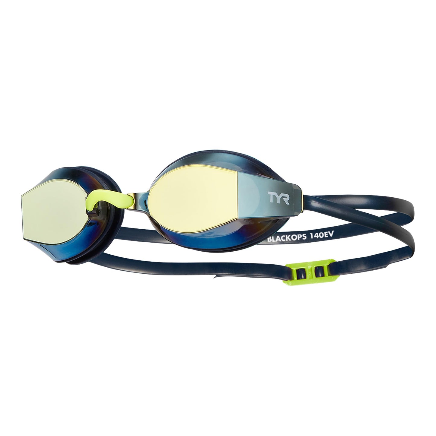 TYR Blackops 140 EV Racing Goggles – Mirrored Swim Goggles for Men & Women, Anti-Fog, UV Protection, Low Profile Competitive Swimming (Gold/Navy)