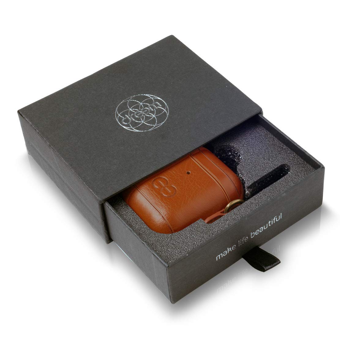 Dreem Om Case Cover with Keychain Clip Compatible with AirPods 1 & 2, Vegan Leather Airpods Case for Men & Women, Luxury Earbuds Accessory for Apple iPhone - Caramel