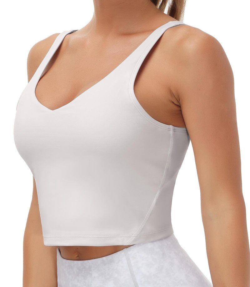 Women’s Longline Sports Bra Wirefree Padded Medium Support Yoga Bras Gym Running Workout Tank Tops (Light Grey, Small, s)
